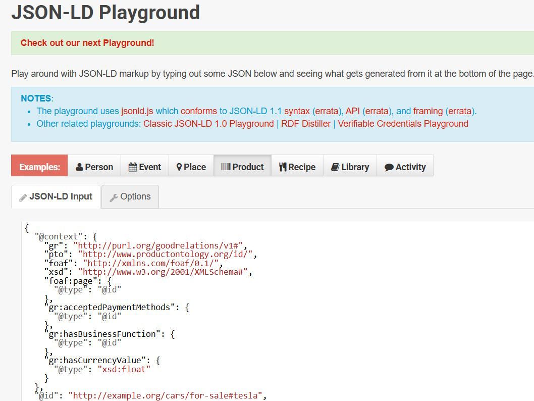 JSON-LD Playground visualizing a structured data payload