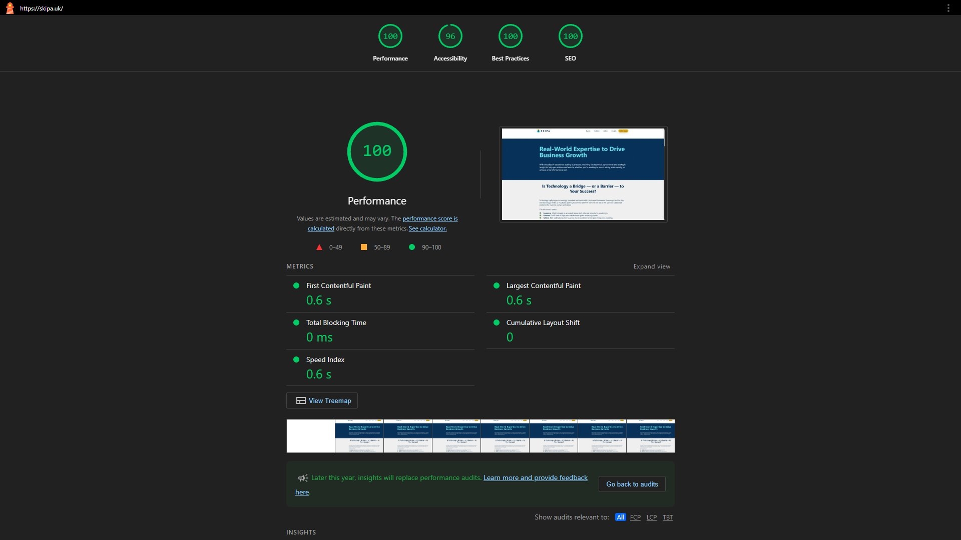 Skipa Lighthouse performance scores