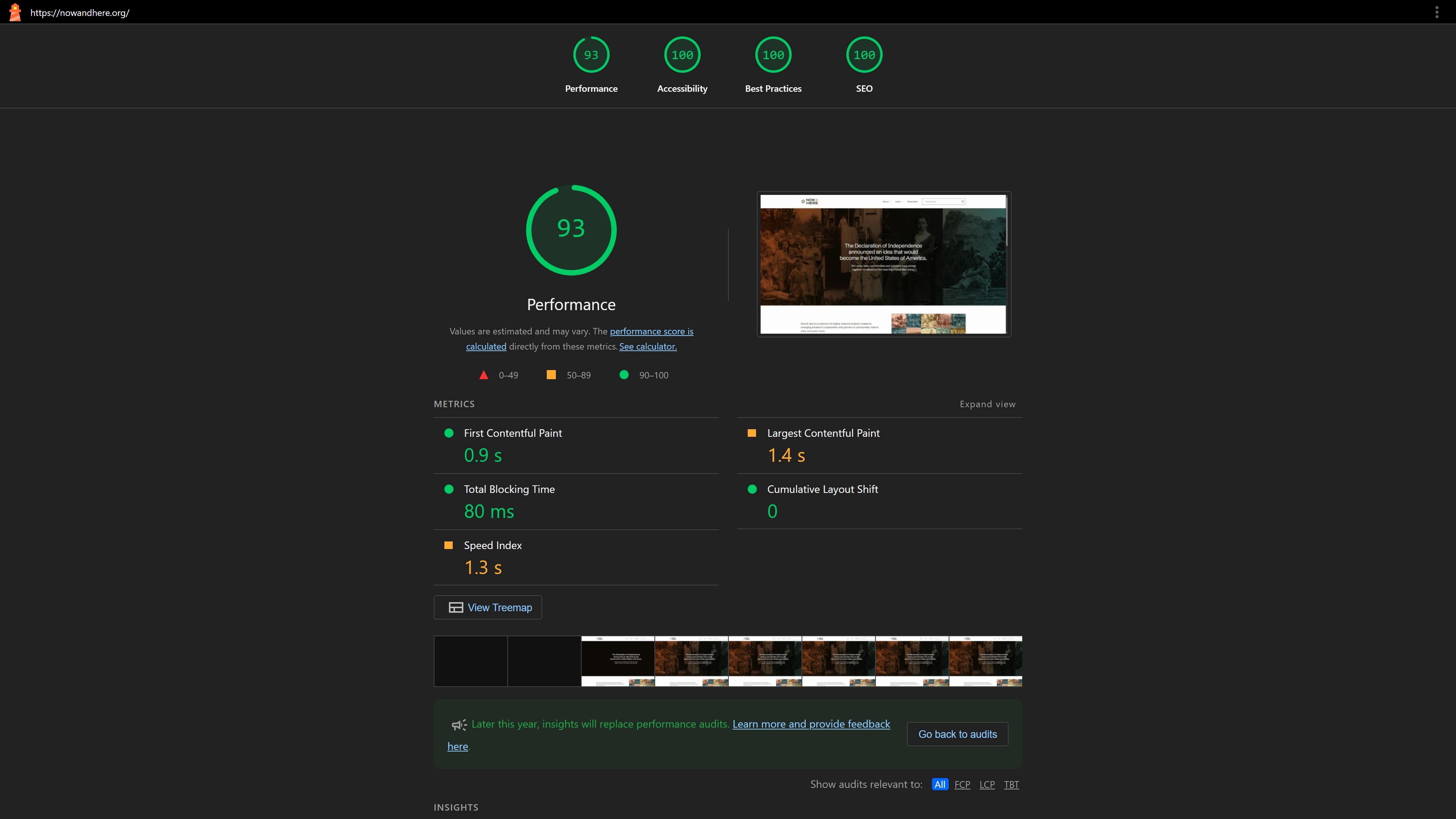 Now & Here Core Web Vitals